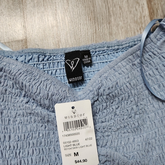 NWT Windsor Just Peachy Keen Off The Shoulder Midi Dress Blue Front Slit Sz M - Picture 4 of 12